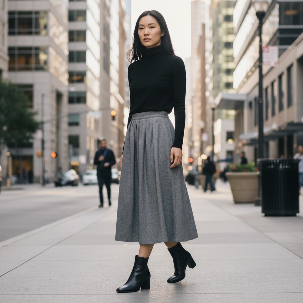 ❤️ VINTAGE Gray Wool Midi Skirt with Pockets